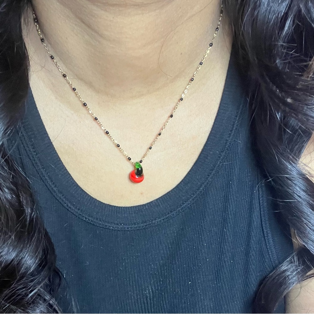FRUIT SERIES Hand Blown Glass Apple Necklace - Picture 2 of 2